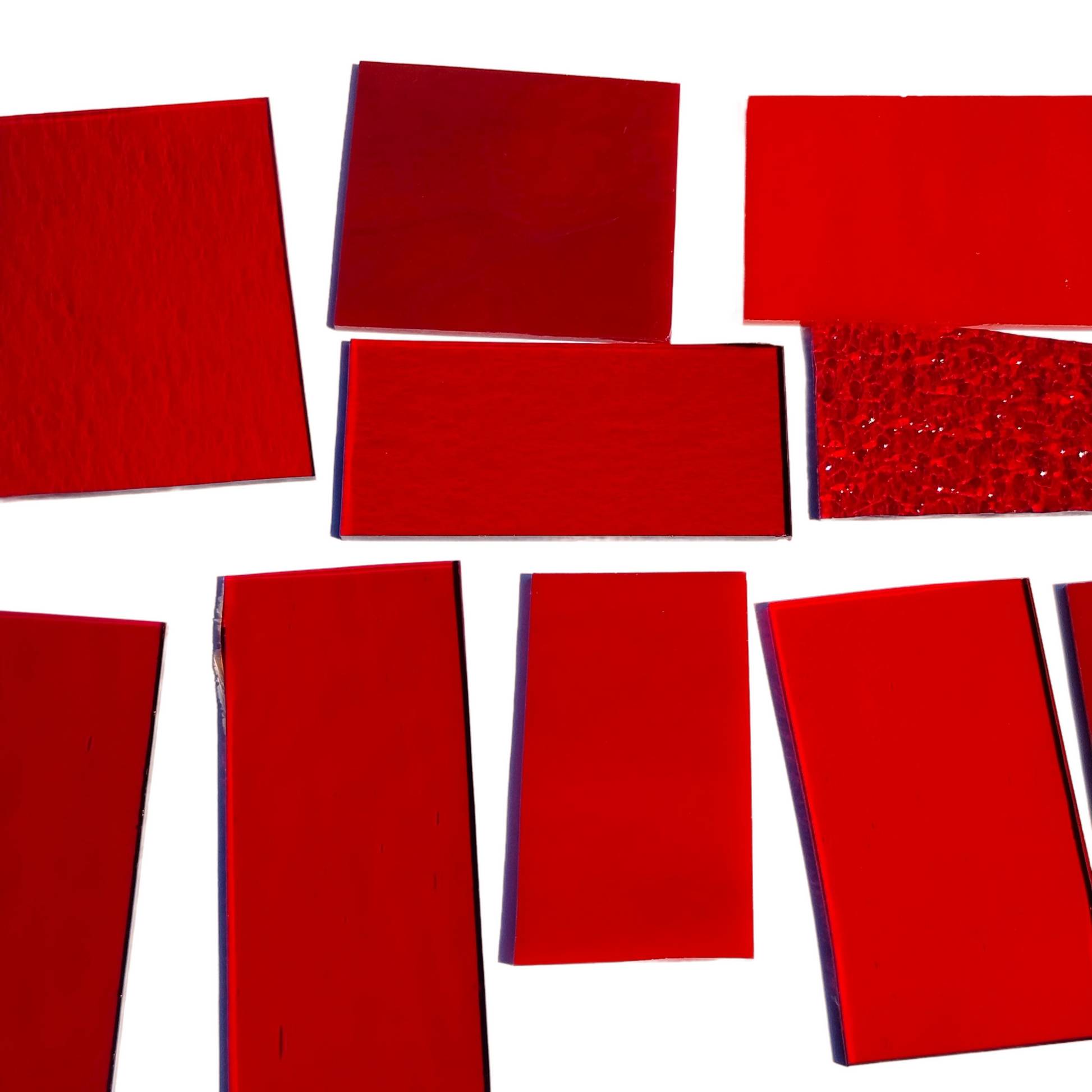 Bradstreet Glass Red Stained Glass Scraps, Curated 1 lb Package of Reclaimed Shop Scrap Glass in Shades of Red