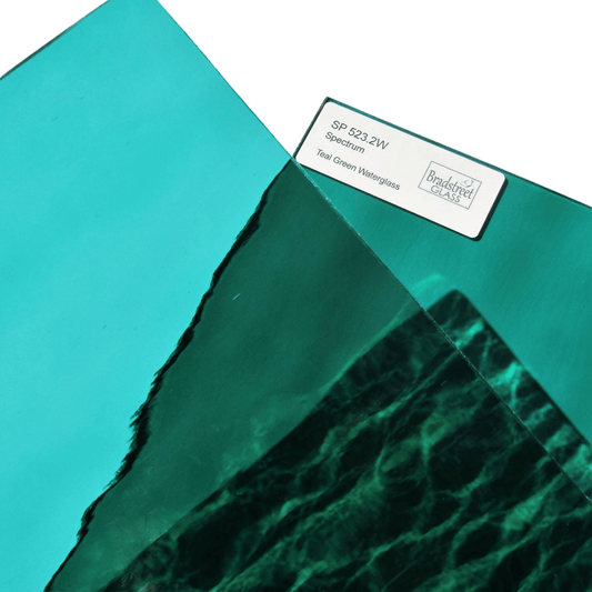 Bradstreet Glass Teal Green Waterglass System 96 COE Stained Glass Sheet Oceanside Fusible SF523.2W