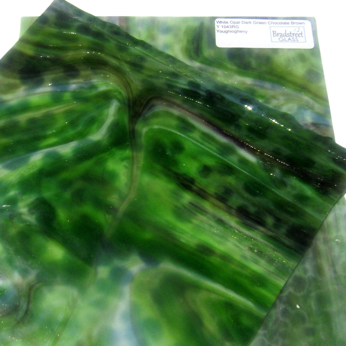 White Opal Dark Green Chocolate Brown Stained Glass Sheet Youghiogheny 1043RG